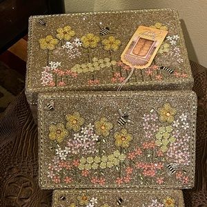 Brown Wood Beaded Boxes / Jewelry / Storage/ candles/ Set of 4